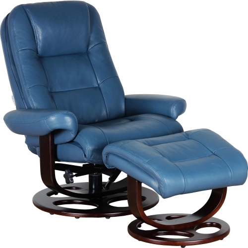 Jacque Swivel Pedestal Recliner & Ottoman in Blue Top Grain Leather